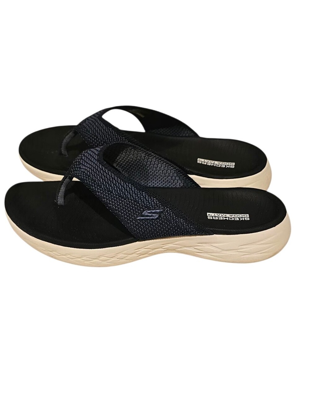 SKECHERS Dark Navy Blue & White Foam Flip Flop Sandals